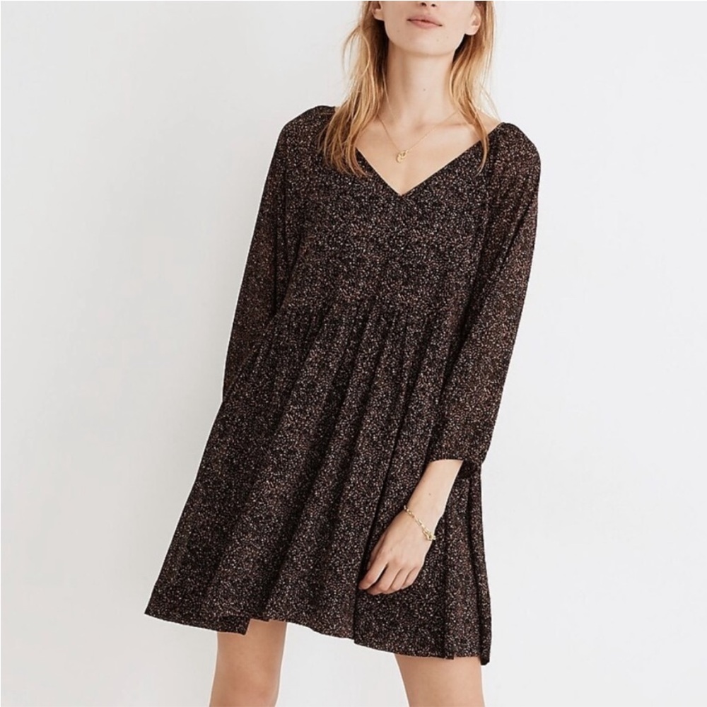 Madewell Crinkle Georgette V Neck Babydoll  Size Small/Medium in Brown